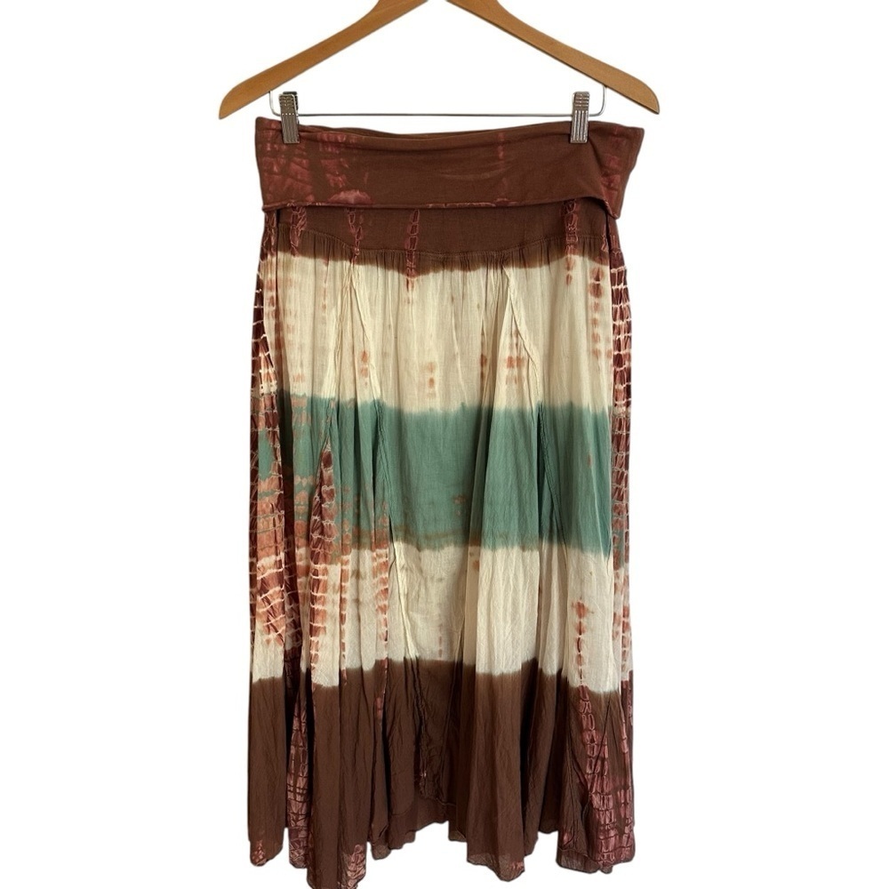 Cute Options Womens Large Tie Dye Gauzy Maxi‎ Skirt Boho Western Beachy Brown